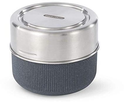 BLACK + BLUM - Pot Repas en Verre avec Couvercle Silicone - Boîte Alimentaire Anti-Fuite - Base Protectrice PP/Fibre de Bois, Couvercle Inox - Ardoise - 600ml