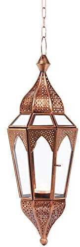 Orientalisches Windlicht Laterne Glas Lalita Klar 41 cm groß | Orientalische Glas Teelichthalter Hängewindlicht mit Henkel orientalisch | Marokkanische Windlichter hängend als Hängewindlichter