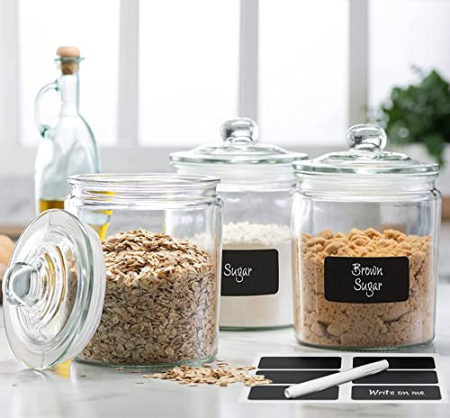 Le’raze 3pc Canister Sets for Kitchen Counter + Labels & Marker - Glass Cookie Jars with Airtight Lids - Food Storage Containers with Lids Airtight for Pantry - Flour, Sugar, Coffee, Christmas gift.