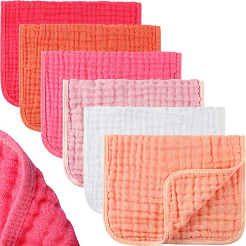 Hicarer Pink Color 6 Pcs Baby Girl Muslin Burp Cloths, Cotton Spit Rag