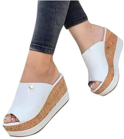 NUSGEAR Chanclas Mujer Cómodas 2021 - Sandalias de Verano Moda Playa con Plataforma Cuña - Zapatillas Planas de Punta Abierta para Casual, Fiesta, Tacones Altos y Vacaciones