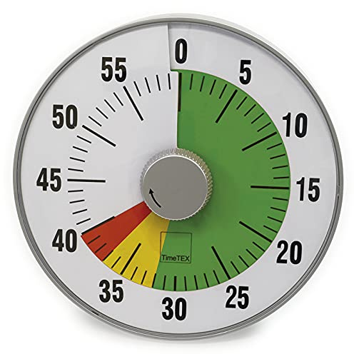 TimeTEX Zeitdauer-Uhr lautlos - mit Ampelscheibe - Quarz-Laufwerk - Restzeit-Anzeige in rot/gelb/grün - mit Ablauf-Signal - 190 mm im Durchmesser - mit Batterien - 61929