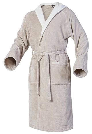 Mount Swiss Bademantel Damen Herren ARBON mit Kapuze aus edler Baumwolle I Morgenmantel flauschig I Frottee Farbe: beige, Grösse: XS