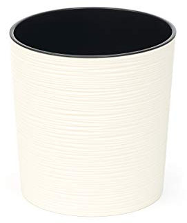 Tymar Blumentopf mit Einsatz, Blumenkübel aus Kunststoff, Übertopf, Pflanzkübel, Gross, Runde Form, Meißel-Optik, Innen- und Außenbereich, Garten, Balkon, Terrasse, Haus MADL001 (Creme, ø 25cm)