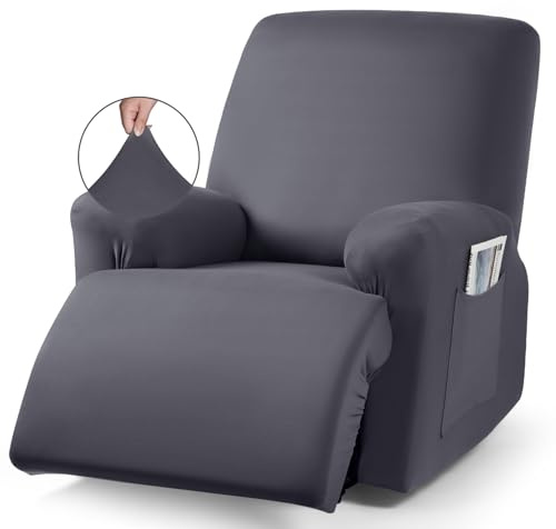TAOCOCO Recliner Chair Covers Stretch Polyester Fabric 3-Piece for Large Recliners, Soft, Breathable and Skin-Friendly Furniture Protector, Washable (Dark Gray, Recliner Chair Cover)