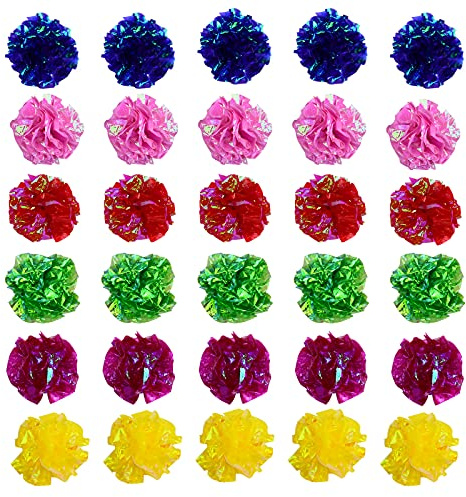 HoaaiGo 30 Pièces Jouets Boule Froissées Interactif pour Chats, Boule de Papier Colorés pour Chaton, Balles Froissées en Papier pour Chaton