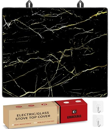 Graceall Couvercle de plaque vitrocéramique à induction 61 x 53 cm, tapis de protection pour plaque électrique en verre avec 2 crochets, résistant à la chaleur, résistant aux rayures