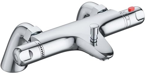 DEPTUNA Mitigeur Baignoire,Mitigeur Baignoire Thermostatique,Mitigeur de Baignoire Douche,Mitigeur Bain Douche Thermostatique,Chromé,Laiton