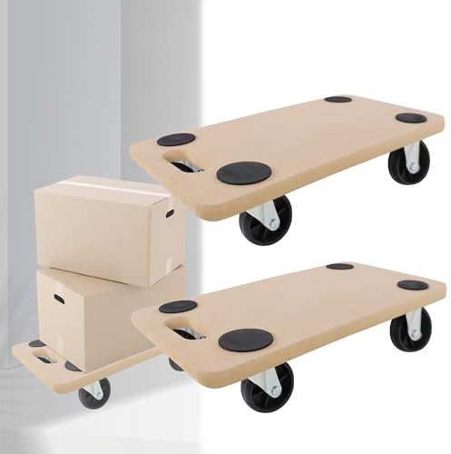 LILIIN 2 ruedas de transporte para muebles, 590 x 290 mm, 200 kg, capacidad de carga de transporte de madera con ruedas de dirección para muebles