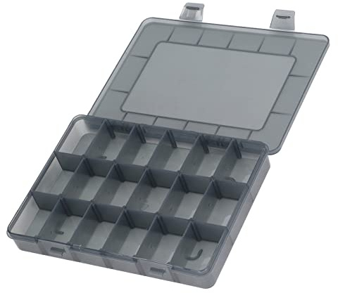 Caja Organizadora de Plástico de 18 Rejillas con Divisores, Caja Organizadora de Compartimentos con Divisor Extraíble, Caja de Almacenamiento de Hardware Transparente para