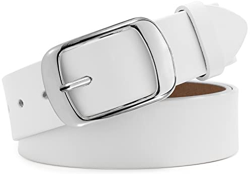 JASGOOD Ceinture Femme Classique Ceinture en Cuir Tendance pour Femme avec Boucle à Ardillon pour Pantalons Jeans Robes,Blanc,100cm