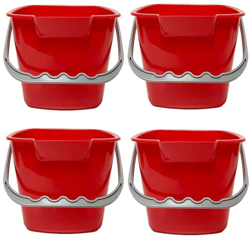 LyyGuanYoo 4 Pack Sanitizing Buckets, 3 Quart Square Sanitizing Bucket, Stackable Small Cleaning Pail with Handle, Detergent Buckets for Restaurant Commercial Home Kitchen Office School, Red