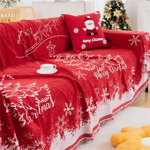 Highdi Sofadecke, Rote Weihnachten 1 2 3 4 Sitzer Sofa Überzug L Form Sofabezug Ecksofa Rote Serie Universelle rutschfeste Couch Überzug Einteiliger Vielseitige Sofa Cover (180x320cm,Rot)