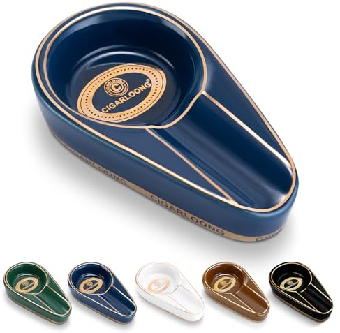 Cigarmoon Cigar Ashtray, Ceramics Cigar Ashtrays for Outdoors,Handmade Unbreakable Cigar Holder Ash Tray for Men(Blue)