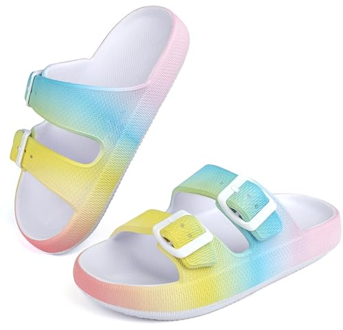 Ciabatte Da Doccia Bambino Bambin Scarpe Da Spiaggia e Piscinai Bagno Ragazzi e Ragazze Regolabile Antiscivolo Eva Pantofole Da Interno Da Esterno Sandali Arcobaleno 36 EU