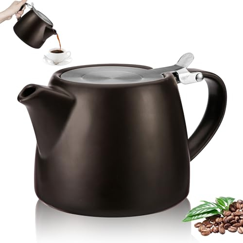 GOEDCH Teiera in porcellana: caffettiera in ceramica nera con infusore, 500 ml Teiera in ceramica con coperchio in acciaio inox, bollitore per caffè, stoviglie in porcellana, teiera da tè