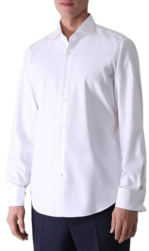 JiaYouLC Men's Loose Long Sleeve Shirts 4 Way Stretch Casual Dress Shirts with Standard Collar Button Down Shirts (UK, Alpha, XXL, Regular, Regular, White)