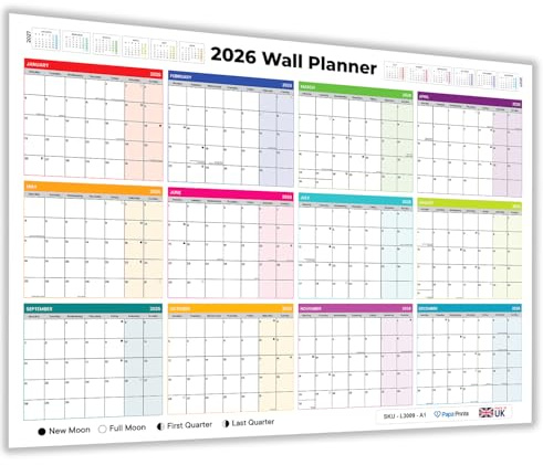 Papa Prints A1 Wall Planner 2026 UK Large Year Planner Calendar 12 month Year Wall Organiser Folded Yearly Wall Calendar for Office, University, Teachers, Students, and Home Use
