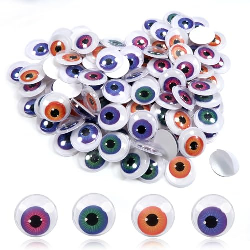 TOAOB 100 Piezas Ojos Manualidades de Colores Plástico Ojos Móviles Redondo Autoadhesivo 20 mm para Scrapbooking Artesanía Accesorios de Juguete