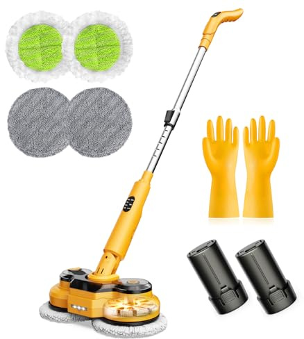 Qimedo Mopa Eléctrica para Suelos Duros, Mopa Giratoria 800 RPM con Baterías Recargables 5000 mAh, Mopa con Spray Inalámbrica para Suelos de Madera y Azulejo