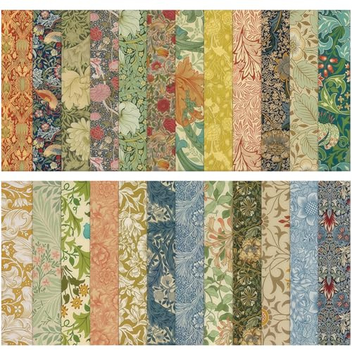 Ceriselle Scrapbook Papier, 24 Stück 30.5x30.5 cm Bastelpapier, Doppelseitig Dekoratives Papier für Scrapbooking, Frühlingsblumen Muster für DIY Karten und Alben, Grün