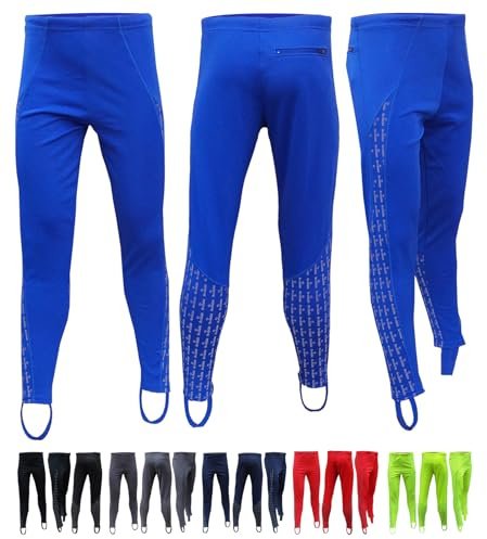 Acclaim Athens Mens Four Way Stretch Polyester Reflective Print Running Exercise Fitness Training Elasticated Tie Cord Waist Track Tights Pants Leggings with Stirrups (Navy Blue, Large)