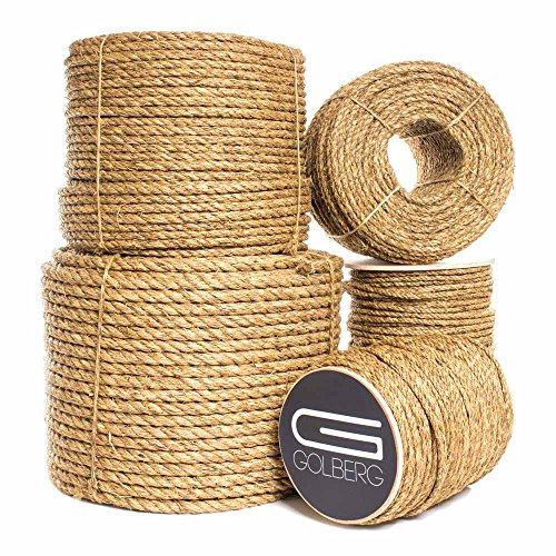 Twisted Manila Hemp Rope (3/8 Inch x 100 Feet) - Thick Heavy-Duty Rope