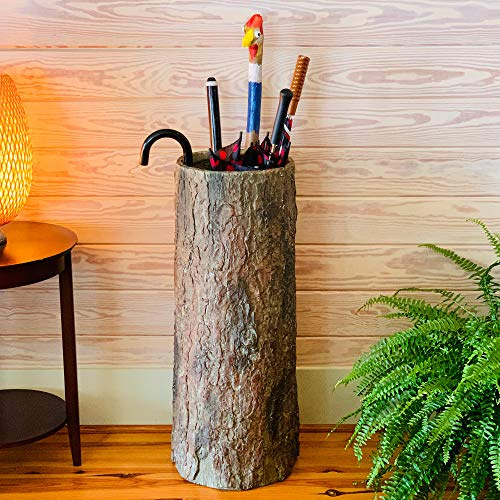 Country Stump 🌳 Vintage Farmhouse Umbrella Stand. Unique Indoor / Outdoor Walking Stick & Umbrella Holder. Rustic Home Entryway Log Bin.