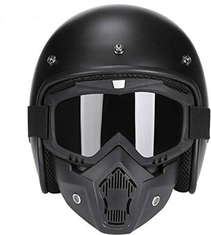 Motesen V050 DOT-geprüfter Motorradhelm Herren Integral Jet Helme Casco Vintage Motorradhelm Casco Moto Schwarz