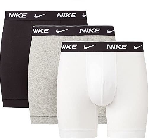 Nike Underwear Uomo Essential Boxer Briefs Pacco da 3 – vestibilità Aderente, Materiale Elasticizzato, Elevato Comfort, White/Grey Heather/Black, M