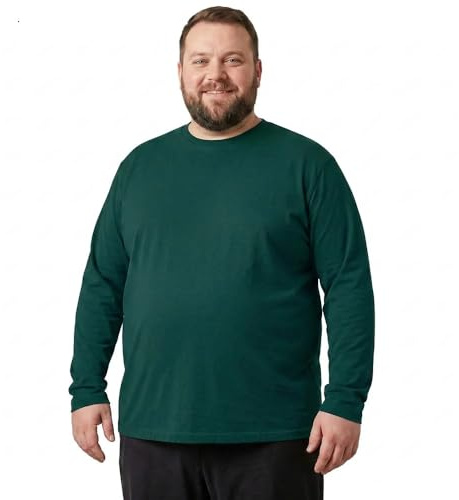 Logostar Basic långärmad skjorta för män bomull – långärmad tröja med rund hals – långärmade tröjor stora storlekar – 3XL 4XL 6XL 8XL 10XL 12XL 15XL, Skogsgrön, 3XL plus size