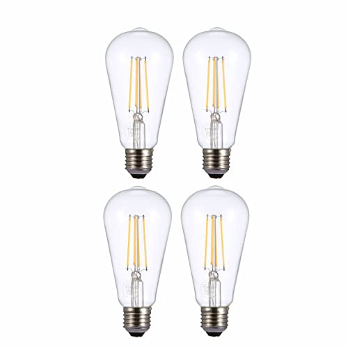 TEKLED® ST64 Filament Vintage DIMMABLE LED Bulbs | E27 Edison Screw | Energy Saving 6.5W Light Bulb 60W Equivalent | Clear 2700K 806LM | 4-Pack | Warm White