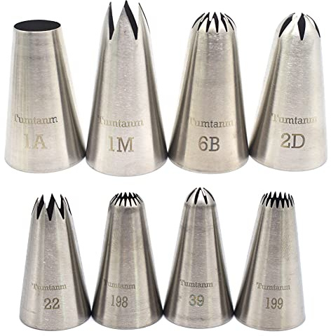 Tumtanm Open Star Piping Tip,8 Pack Stainless Steel Large piping nozzles Tip Set for Baking and Cakes