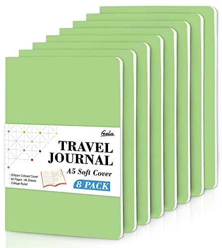 feela 8 Carnet Souple A5, Carnets de Notes A5 à Couverture Souple, Page Ligné, Cahier de Note pour Bureau Ecole Affaires Fournitures Scolaires Prise de Notes Ecriture Notebook, 21 x 14cm, Vert Clair