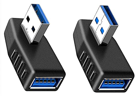 iJiGui USB 3.0 Adaptateur d'angle, 90 degrés à Angle Droit mâle à Femelle Adaptateur USB 3.0, Angle Gauche et Angle Droit Adaptateur pour Ordinateur Portable, Disque Dur (2 Pièces)