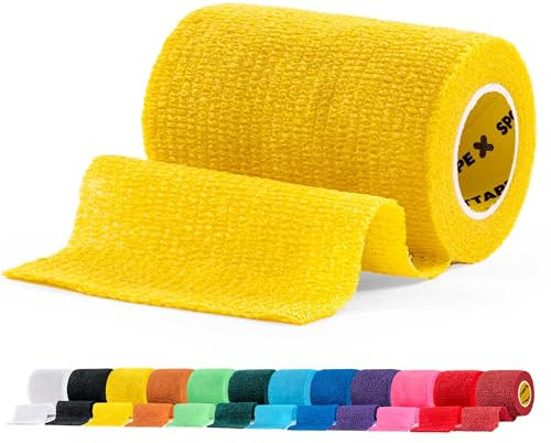 SPORTTAPE Self-Adhesive Cohesive Bandage, 7.5cm x 4.5m, Yellow Single Roll | Compression & Vet Wrap for Dogs, Horses, Sports Stretch Tape for Football, Ankles, Joints, Fingers, Wrists & Sock Tape