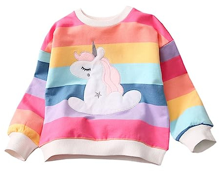 LitBud Sweatshirt Toddler Girls Unicorn Crewneck Pullover Girl Cotton Top T Shirt Long Sleeve Casual Jumper Pink for Kids Autumn Winter Pink Size 4-5 Years Old 5T,120,Thanksgiving Gifts