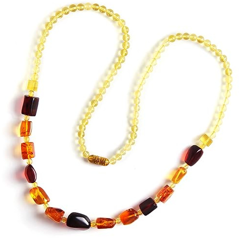 Guptue Natural Baltic Amber necklace for Adults Women or Men/Baroque Shape Polished Amber Beads Certified Amber Jewelry