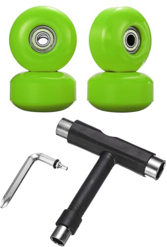 PATIKIL 52mm 95A Ruote da Skateboard con Cuscinetti Argento, 4 Ruote da Strada con Attrezzo per Skateboard Sostituzione Ruote Cruiser, Verde