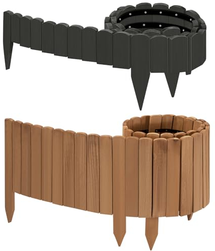 WOLTU Valla de Césped, Borde de Jardín de Madera, Vallas Decorativas para Jardín, Valla de Madera para Exteriores, Jardín, Huertos, 203x35 cm, Marrón Oscuro