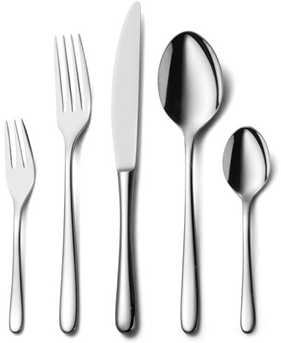 Alata Vienna 18/10 Edelstahl Poliert, Besteck Set 6 Personen, Essbesteck 30 teilig, Glänzend, Spülmaschinenfest