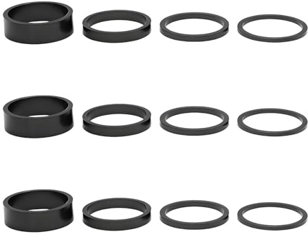 12 Pièces Entretoises pour Fourche de Vélo Kit, Entretoise de Direction en Alliage d’Aluminium, Noir Entretoises pour Barre de Vélo Guidon Route et VTT, 2 mm, 3 mm, 5 mm, 10 mm