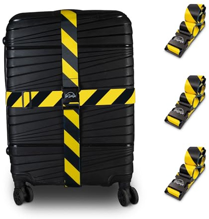 Adjustable Luggage Straps for Secure Travel,TSA Approved Heavy Duty Suitcase Belts with Quick-Release Buckle,Durable Travel Straps for Luggage Protection and Easy Identification 3 Pack (Black Yellow)