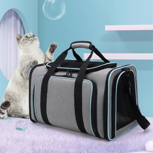 UUE Katzentransportbox Transportbox Katze Groß, 46x28x29cm Erweiterbar Katzenbox für 2 Katzen Hund Welpen, Flugzeug Faltbar Hundetransportbox Zusammenklappbare Transporttasche Katze Transport