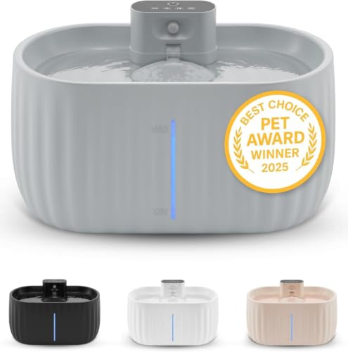 Pretty Paw Kattvattenfontän 3L Trådlös med Rörelsesensor Grå | Uppladdningsbar Batteridrift, Tyst Vattenflöde, Aktivt Kolfilter, För Inomhusbruk, Automatisk Dricksfontän för Katter
