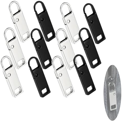 Cremallera de Repuesto Tirador,12 Pcs Lengüetas de Tirador Cremallera Desmontables Universal Tiradores de Cremallera de Metal Repuesto Reparador de Cremallera para Ropa,Vaqueros,Maleta,Equipaje