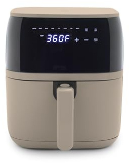 GreenLife Compact Electric Air Fryer Oven, 5.3 QT, PFAS-Free Ceramic Nonstick Drawer, 8 One Touch Digital Display, Easy View Window, Auto Shut-Off Timer, Dishwasher Safe Parts, 1500 Watts, Taupe