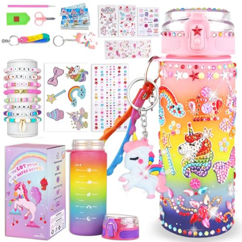 Sanilinwild Gifts for Girls Age 4-12-Decorate Your Own Water Bottle - DIY Friendship Bracelet,Christmas/Easter/Birthday Gift Ideas,Fun Arts and Crafts Gifts Toys for Girls((Sweet Unicorn)