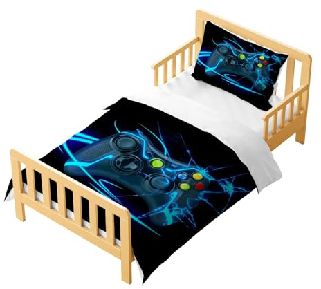 CXYXHW Gamepad Juego de ropa de cama infantil de 2 piezas, 90 x 190 cm, juego de funda nórdica individual con 1 funda de almohada, estampado 3D, estilo de dibujos animados con cremallera. (Gamepad B