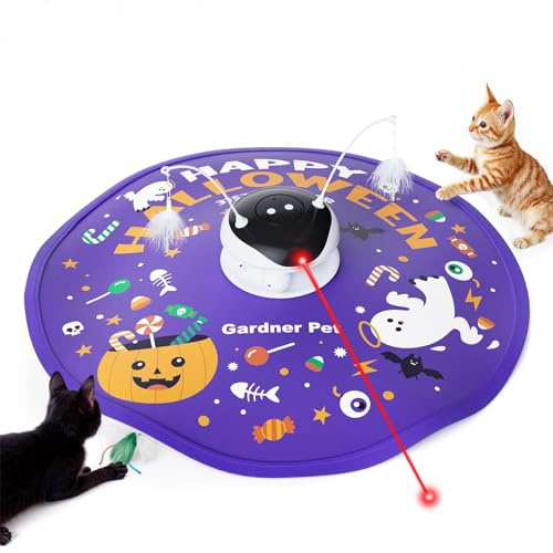 Gardner Pet Juguete para Gatos, 5 en 1 Eléctrico Interactivo Automático para Gatos, Juego de Escondite, Juguete con Plumas, Láser, Pelotas y Trinos, Carga USB, Halloween